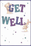 The playful optimism of this get well card captures the neighborly warmth that defines Enfield-a perfect token for sending comfort and encouragement to someone in recovery. Centered in a swirl of soft light and hope, a teddy bear with comforting brown fur stands side by side with a charming puppy, their affectionate poses and gentle smiles echoing the enduring bonds of friendship found on Enfield's familiar lanes. Each character seems to spring joyfully from the page as they clasp and balance oversized, vibrantly coloured letters: 'Get Well.' Bold shades of indigo and teal form the words, glowing confidently against a creamy, inviting background that hints at calm and clarity. Sparkling blue and purple stars shimmer across the card, scattering magic and promise like the cheerful bouquets crafted for delivery at local markets. The illustrated fur looks so soft and inviting, one can all but feel its soothe, much like running a hand through fresh petals. From a florist's perspective, every artistic flourish-each star, every brushstroke-mirrors the care put into a bespoke arrangement designed to comfort and uplift. It's a scene that turns a simple message into an emotional salve, its sincerity and gentle fun carrying the spirit of Enfield right to someone's door.